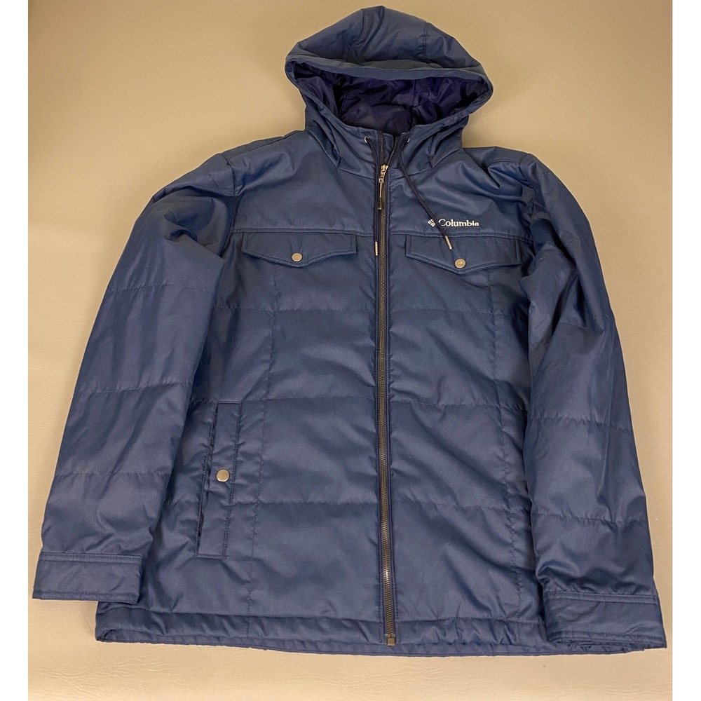 Columbia Omni-Heat Puffer Jacket Men's Size Large Hooded Navy Blue  Full Zip EUC